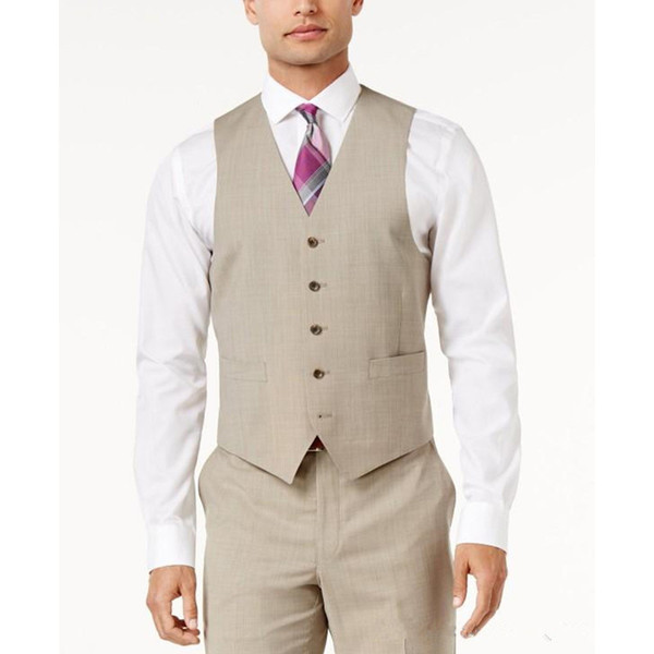 Beige Men Suit Vests Casual Sleeveless V Neck Wedding Groomsmen Business Men Suit Foviva Style 12001