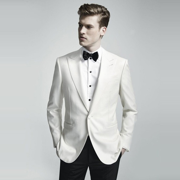 Custom white men suits Groom Tuxedos Jacket+Pant Wedding Suit For Mens prom Fashion Tuxedos wedding party side vent