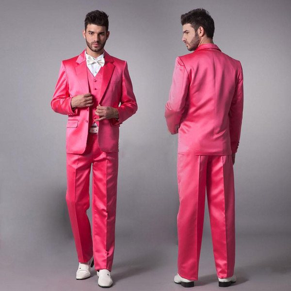 Hot pink Groom tuxedo men Suits for wedding Jacket+Pants+Vest stain prom suit Groomsmen suit classic fit Best men tuxedo style