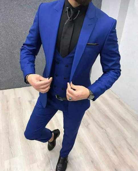 New Royal Blue Formal Party Mens Suits for Wedding 3 Piece One Button Groom Suits Slim Fit Groom Tuxedo Suit Blazer ( Jacket+Pants+Vest)