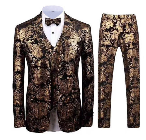 Solovedress Casual Printed Men Suits Three Pieces Wedding Suits Slim Fit Bridegroom Wear Best Mens Suits Custom Made(Jacket+Pant+Vest)