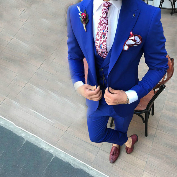 Solovedress Royal Blue Men Wedding Suits 3 Piece Casual Slim Fit Bridegroom Suits Prom Tuxedo Custom Suit(Jacket+Pants+Vest)