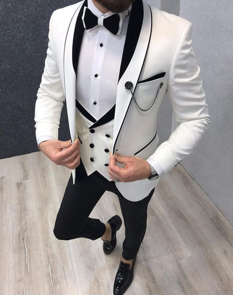 New High Quality Men Suit 3 Pieces One Button Groom Tuxedos Shawl Lapel Groomsmen Best Man Suits Mens Wedding Prom Suits(Jacket+Pants+Vest