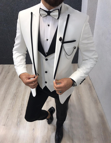 New Groom Tuxedos Mens Wedding Suits 3 Pieces Slim Fit Peaked Lapel Business Formal Men Suits(Jacket+Pants+Vest)