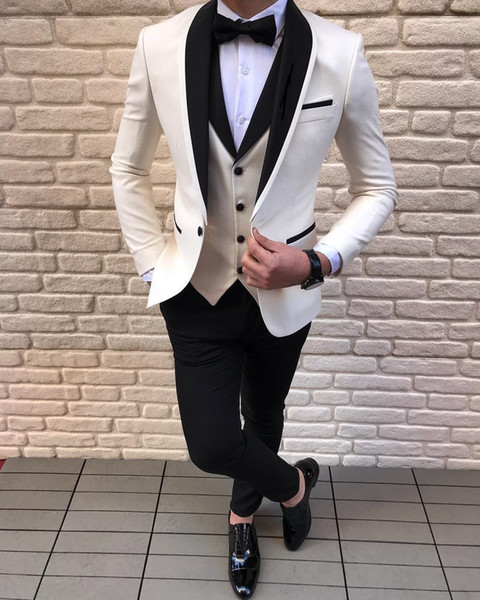 Solovedress Handsome Formal Wedding Men Suits Slim Fit Shawl Lapel Blazer 3 Pieces Best Man Suit Fashion Groomsmen Suits Jacket Pant Vest