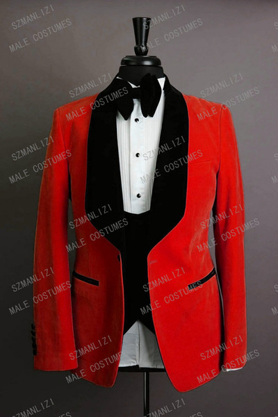 Men Suits For Wedding Red Velvet Tuxedo Latest Coat Pant Designs 3 Pieces Slim Fit Groom Suit Groomsmen Party Wedding Suits