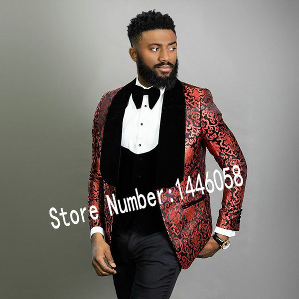 Men Suits For Wedding Floral Tuxedo Latest Coat Pant Designs 3 Pieces Slim Fit Groom Suit Groomsmen Party Wedding Suits