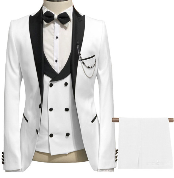 White Tailor Made Groomsmen Suits Groom Tuxedos Best Man 3 Pieces Men Suit Slim Fit Wedding Suits for Men Bridegroom