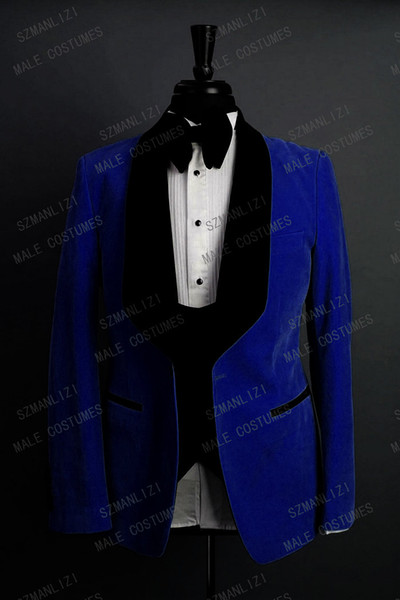 Custom Made Formal Royal Blue Velvet Suit For Men Slim Fit Groom Blazer Groomsmen Slim Fit 3 Piece Prom Tuxedo Wedding Suit