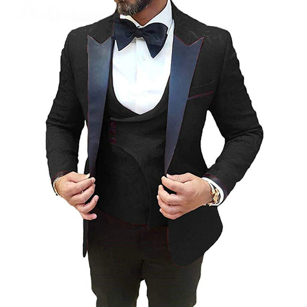 Men Wedding Suits Custom Made Groom 3 Pieces Tuxedo Men Wedding Party Dinner Best Man Blazer Suits (Jacket+Pants+Vest+Bow)