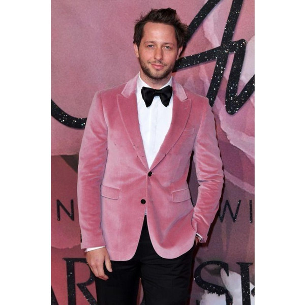 Fashion Design Pink Velvet Smoking Blazer Men Suits Wedding Groom Tuxedos Slim Fit Groomsmen Prom Men Wedding Suits Tuxedo