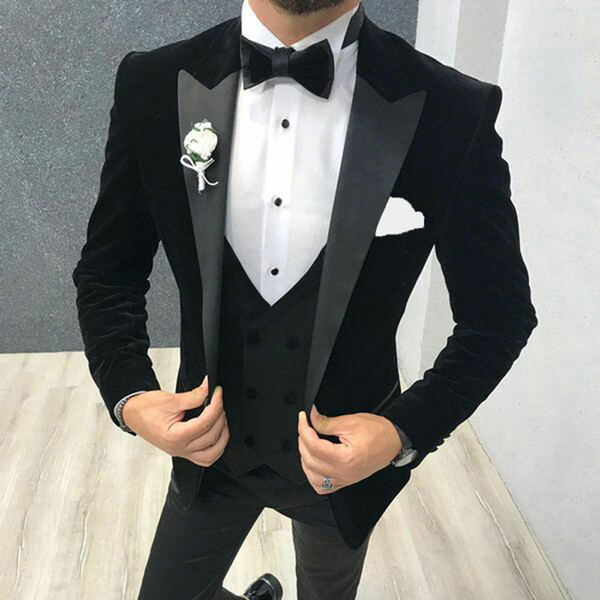 Black Velvet Men Suits For Wedding Suits Groom Blazer Tuxedo Smoking Jacket 3Piece Slim Fit Costume Homme Terno Masculino