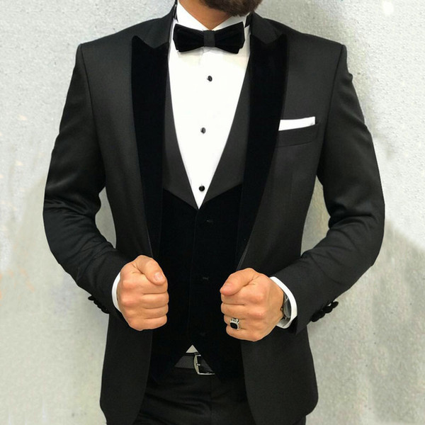 Black Groom Wedding Tuxedos Formal Wedding Coat Men Suits Best Man Blazer Slim Fit Terno Masculino 3Piece (Jacket+Pants+Vest)