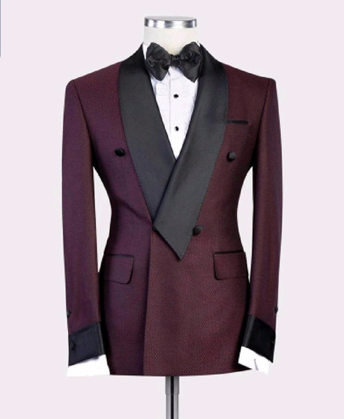New Design Shiny Burgundy Men's Slim Fit Formal Dress Suits With Pants Groomsmen Custom Made Groom Wedding Tuxedos Suits