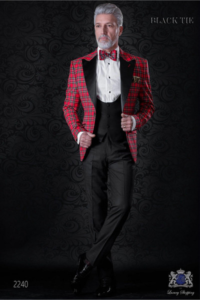 New Arrival Red Plaid Blazer Suit Men Slim Fit Peaked Lapel Men Suits For Wedding Fashion Groom Tuxedo 3 Piece Prom Suits