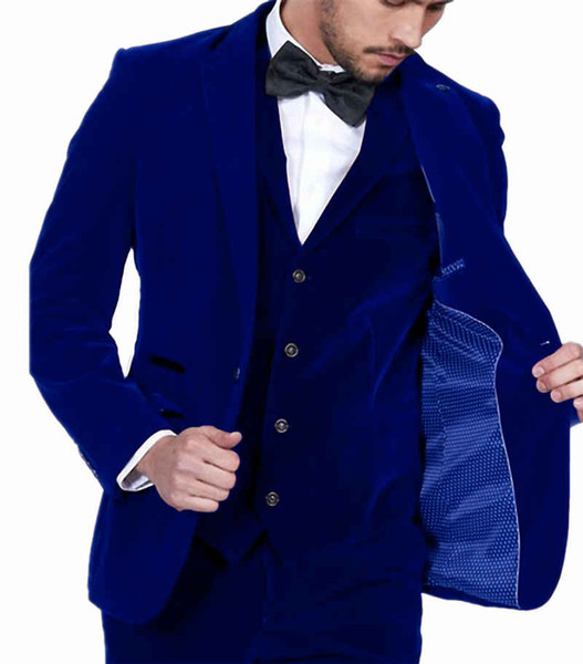 New Design Fashionable Slim Fit Men Suit Custom Made Royal Blue Velvet Wedding Suits For Men Groom Tuxedo Groomsman Best Man Suit