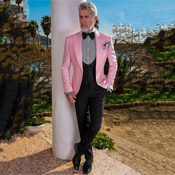 Mens Casual Pink Suits Blazer Groomsmen Groom Wedding Party Tuxedos Custom Made Suits For Men Best Man Suits 3 Pieces Brigegroom