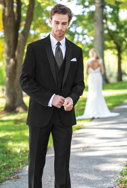 Balck Mens Wedding Suits Slim Fit Tuxedos Groom Wear Best Man Suits(Jacket+Pants+Vest) Business Prom Wear