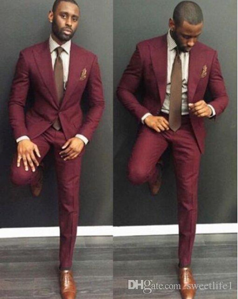 Custom Made Groom Wear Tailored Slim Fit 2 Pieces Men Burgundy Wedding Suits Formal Groom Tuxedos