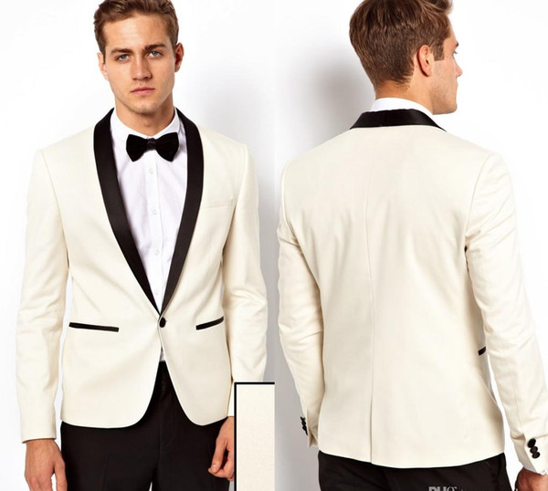 New White Slim Fit Men Suits Beach Wedding Groom Tuxedos 2 Pieces Bridegroom Suits Best Man Prom Wear (Jacket+Pants+Bow tie)