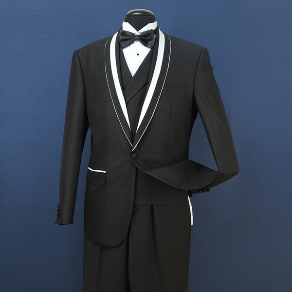 One button slim fit groom tuxedo Black Jacket+Vest+Pants mens Tuxedos best men suits Custom Made 3 Pieces Groomsmen suits ST007