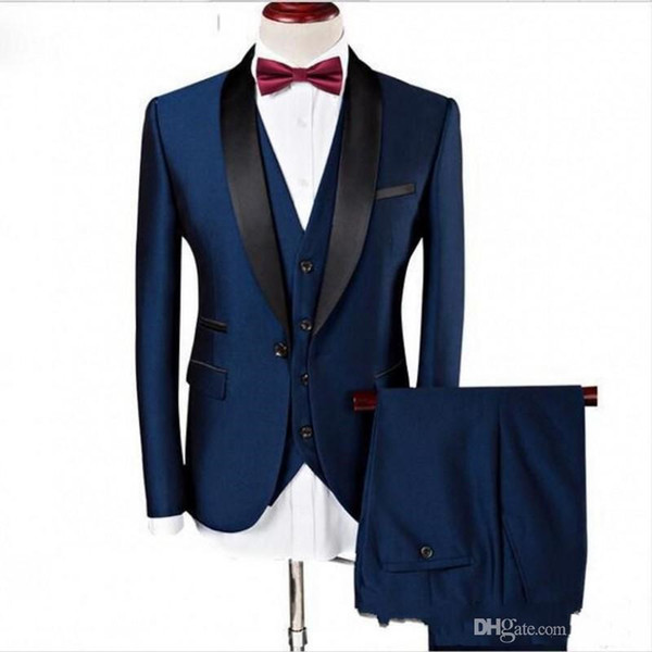 Custom made Handsome wedding suits Slim Fit Groom Tuxedos formal wears Shawl Lapel Groomsman suits (Jacket+Pants+vest)