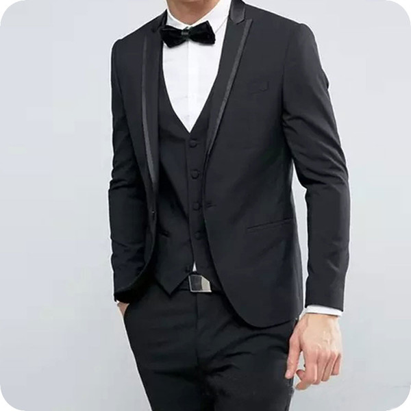 Slim Fit Men Suits Black Wedding Suit Blazer Man Jacket Groom Tuxedos 3Piece Custom Made Bridegroom Wear Latest Designs Costume Homme Prom