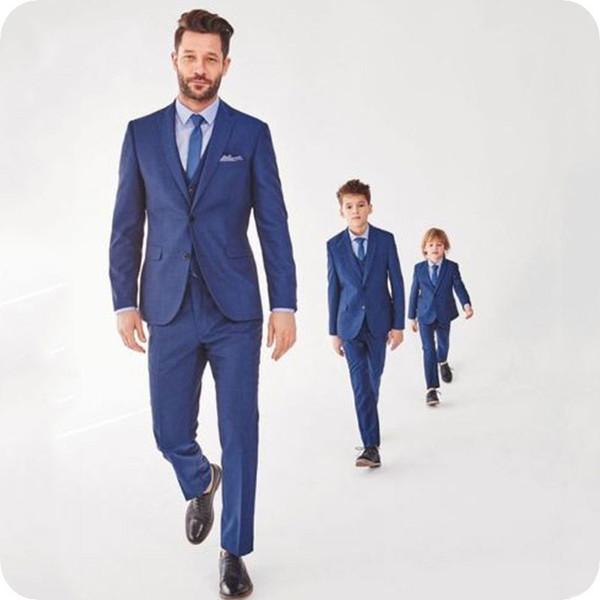 Custom Made Royal Blue Men Suits Groom Wedding Wear Formal Boy Suits Groomsmen Tuxedos Slim Fit Best Man Blazers 3Piece Jacket Pants Vest