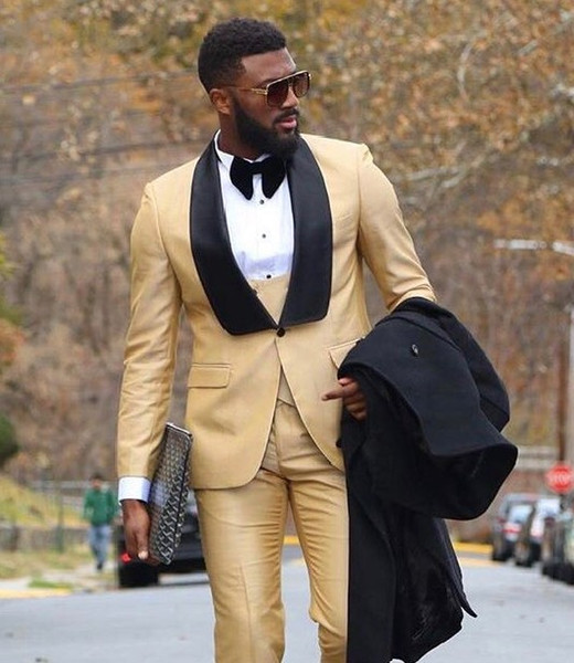 Beautiful Gold Groom Tuxedos Men Formal Suits Business Men Wear Wedding Prom Dinner Suits Custom Made(Jacket+Pants+Tie+Vest) NO;632