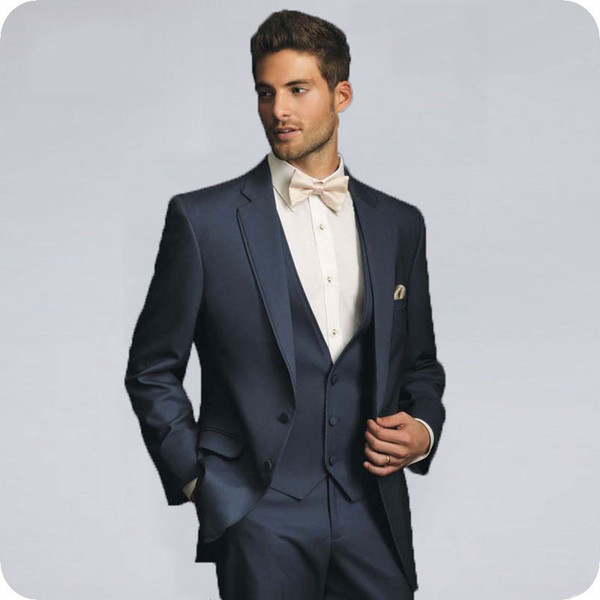 Slim Fit Navy Blue Men Suits Custom Made Groom Wedding Tuxedos 3Piece Best Man Blazers Jacket Groomsmen Suit Bridegroom Costume Homme Ternos