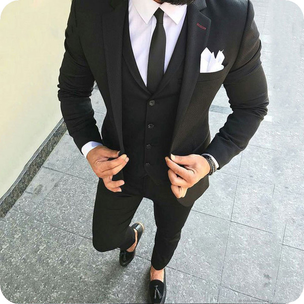 Casual Men Suits Black Wedding Tuxedos Slim Fit Groom Wear Groomsman Prom Suits Costume Homme 3 Pieces(Jacket+Pants+Vest)