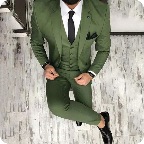 Slim Fit Green Men Suits Wedding Tuxedos Groom Wear Groomsman Prom Suits Costume Homme 3 Pieces(Jacket+Pants+Vest) Terno Blazer