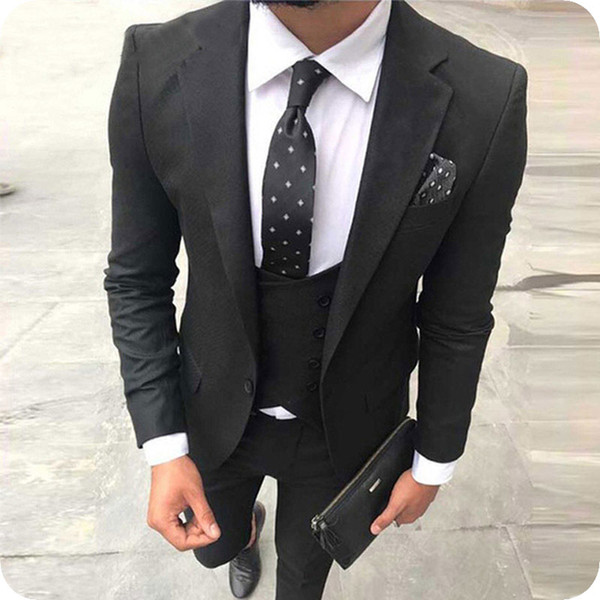 Custom Made Black Men Suits Wedding Tuxedos Slim Fit Groom Wear Groomsman Prom Suits Costume Homme Three Pieces(Jacket+Pants+Vest) Ternos