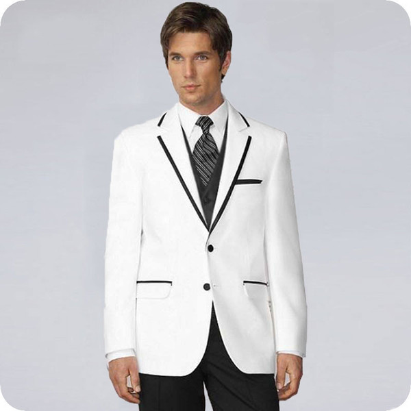 New Fashion Ivory Wedding Suits Men Black Notched Lapel Groom Tuxedos Handsome Best Man Blazers 3Piece Slim Fit Groomsmen Suit Costume Homme