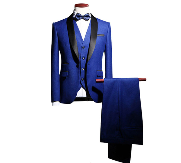 New Arrival Shawl Lapel Groom Tuxedos Wedding Best Man Blazer 3 Pieces (Jacket+Pants+Vest+Tie) Men Suits Prom Party Dress Suit Custom Made