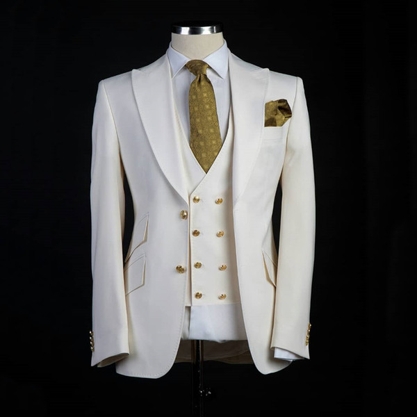 Classic style Groom Tuxedos Big Pesked Lapel Groomsman Suit White Blazer as Wedding suit Custom Made Man Suit Jacket+pants+vest