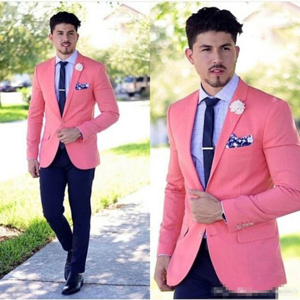 Classy Peach Wedding Mens Suits Slim Fit Bridegroom Tuxedos For Men Two Pieces Groomsmen Suit Formal Business Suit(Jacket+Pants)