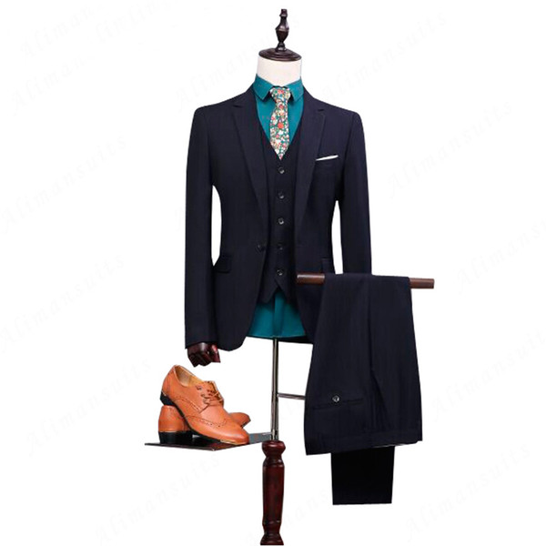 latest coat pant designs Navy Suits for Men Slim Fit Groom Tuxedos Tailor Made Wedding Suit Jacket One Button Man Blazer