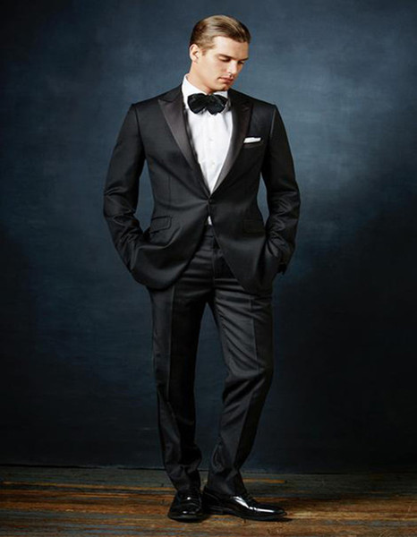 Suits Blazer Man Wedding Suits With Pants Pesked Lapel Black One Button Three Pockets Business Suits Groom Suit (jacket+Pants)