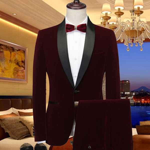 Velvet Groom Tuxedos velour suit 3 Color Man blazer for Groomsman Suit Custom Made Wedding Suit (Jacket+pants+vest)