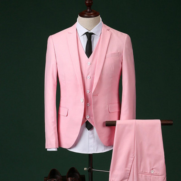 Pink Men Suits Slim Fit Wedding Suits Groom Mens Prom Suits With Pants Party Dinner Tuxedos For Men (jacket+Pants+vest)