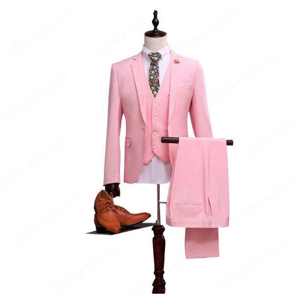 latest coat pant designs Pink Suits for Men Slim Fit Groom Tuxedos Tailored Wedding Suit One Button Jacket+pant