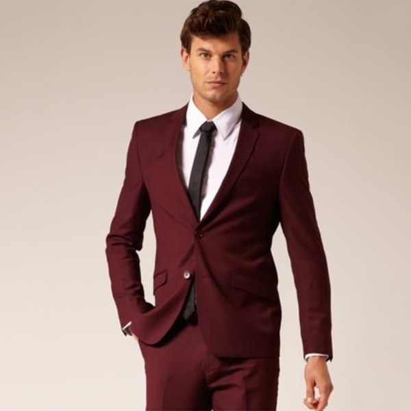 Custom Made Man suits Measure Tailored Wedding Suits For Men Wine Red Groom suit 2 Psc Groom Tuxedos Jacket+Pants