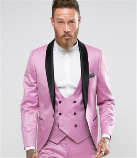 Custom Made Man Suit Fashion Pink Men Tuxedo Suitable for 3 Pieces Groom Party Work Wedding Dresses (Jacket+pants+vest)