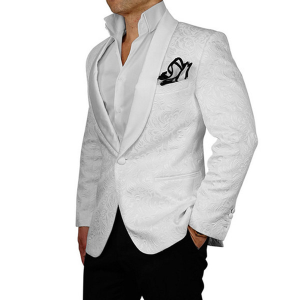 Costume Homme Suit Men White Jacket and Black Pant For Wedding Suit Groomsman Suits Groomsmen Man Tuxedos (Jacket+pants)