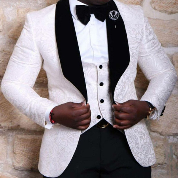 Custom Made Men Suits Shawl Lapel Groom Tuxedos Red White Black Men Suits Wedding Best Man Blazer Jacket+Pants+vest