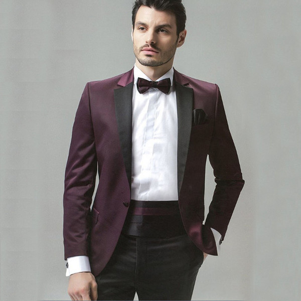 Bespoke Groomsmen Notch Lapel One Button Groom Tuxedos Bridegroom Evening Business Clothing Suits For Man (Jacket+Pants)