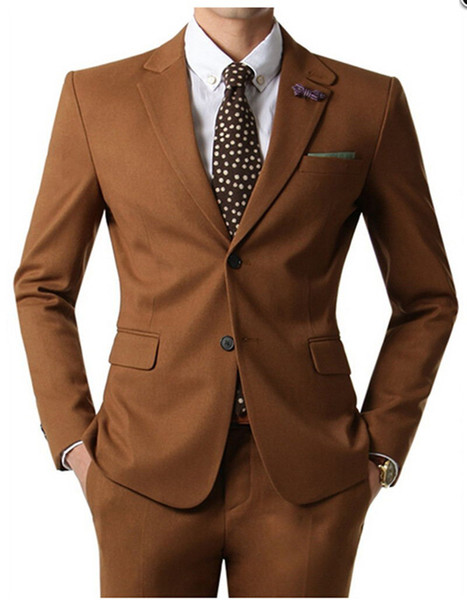 New Design Blazer for Groom Tuxedos Notch Lapel Groomsman Suit Two Buttons Side Vent Brown Suits Business Jacket+Pants