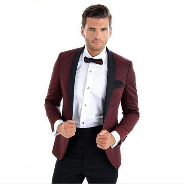 Burgundy Blazer for Men's Dinner Party Prom Suits Groom Tuxedos Groomsmen Wedding Blazer Custom Made Man Suit(Jacket+Pants)