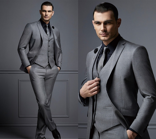 Handsome Dark Grey Mens Suit New Fashion Groom Suit Wedding Suits For Best Men Slim Fit Groom Tuxedos For Man(Jacket+Vest+Pants) HY6004